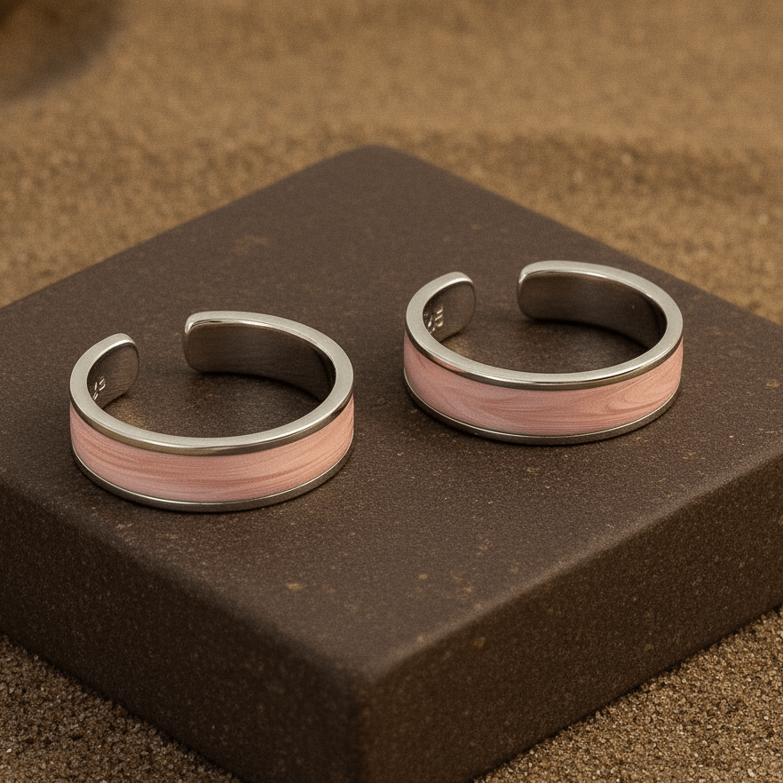 Pink Enamel Adjustable Silver Toe Ring | 925 Sterling Silver Band Toe Ring for Women - Zirak Silver