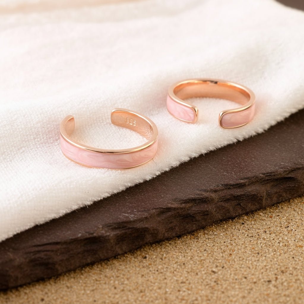 Pink Enamel Silver Toe Ring | Rose Gold Plated 925 Sterling Silver Adjustable Toe Ring for Women - Zirak Silver