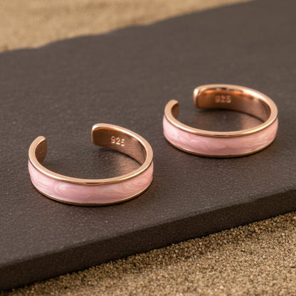 Pink Enamel Silver Toe Ring | Rose Gold Plated 925 Sterling Silver Adjustable Toe Ring for Women - Zirak Silver