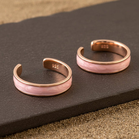 Pink Enamel Silver Toe Ring | Rose Gold Plated 925 Sterling Silver Adjustable Toe Ring for Women - Zirak Silver