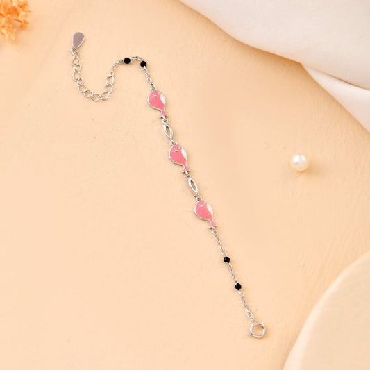 Pink - Fish Sterling - Silver Nazariya Bracelet | Adjustable Chain with Black Beads - Zirak Silver