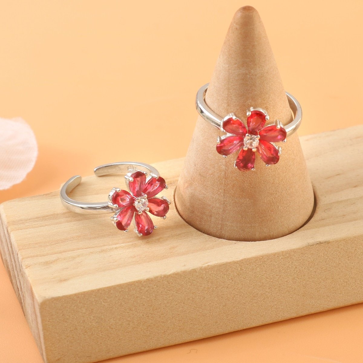 Pink Floral Adjustable Silver Toe Ring | 925 Sterling Silver Flower Toe Ring for Women - Zirak Silver