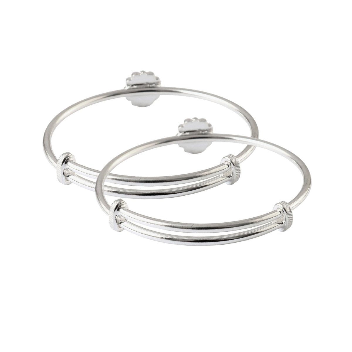 Pink Flower Adjustable Bracelet Pair for Kids | Silver Tone Open Cuff Bracelets - Zirak Silver