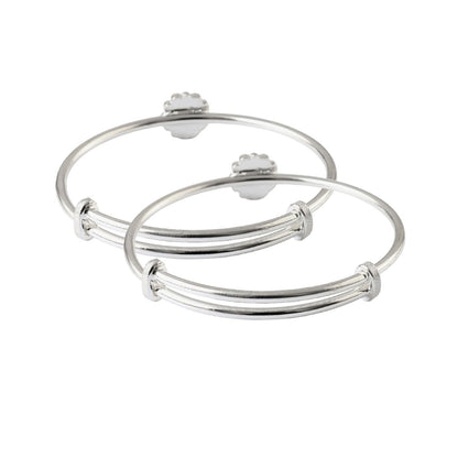 Pink Flower Adjustable Bracelet Pair for Kids | Silver Tone Open Cuff Bracelets - Zirak Silver