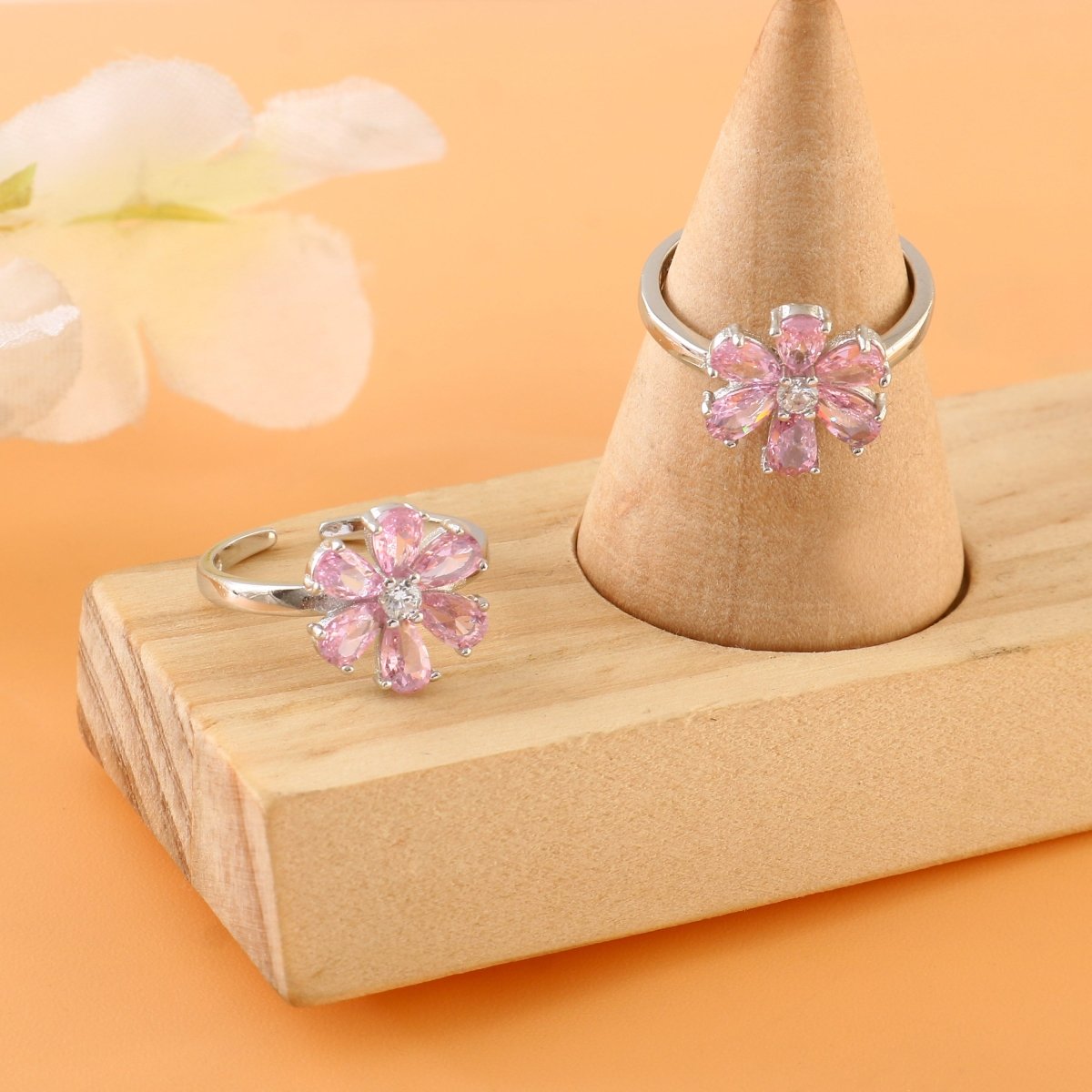 Pink Flower Silver Toe Ring | 925 Sterling Silver Adjustable Floral Toe Ring for Women - Zirak Silver