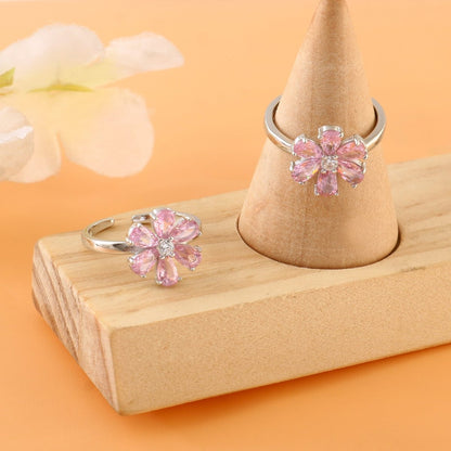 Pink Flower Silver Toe Ring | 925 Sterling Silver Adjustable Floral Toe Ring for Women - Zirak Silver