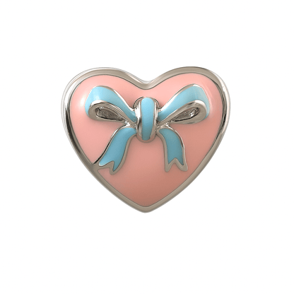 Pink Heart Bow Charm – Sterling Silver Enamel Bead for Bracelet - Zirak Silver