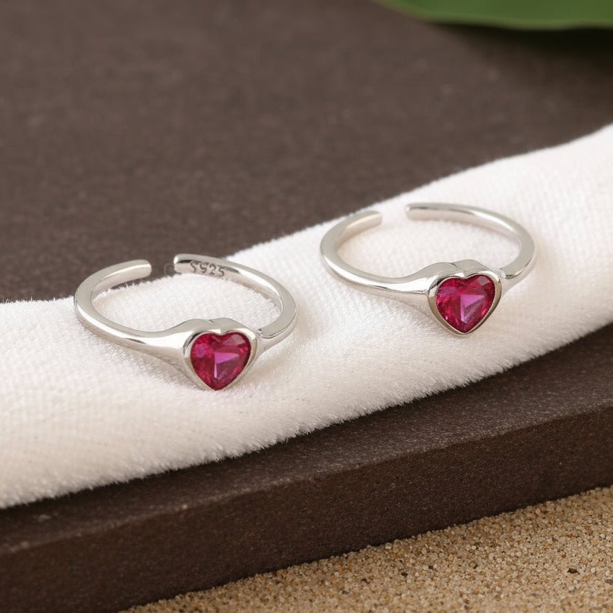 Pink Heart Silver Toe Ring | 925 Sterling Silver Adjustable Toe Ring for Women - Zirak Silver