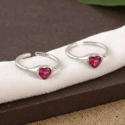 Pink Heart Silver Toe Ring | 925 Sterling Silver Adjustable Toe Ring for Women - Zirak Silver