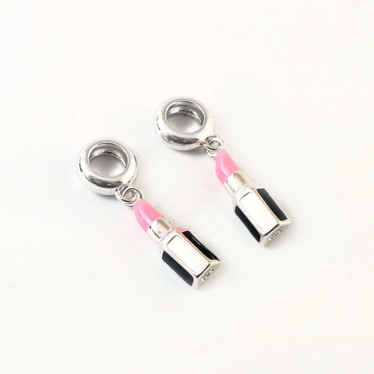 Pink Lipstick Charm in 925 Silver with Black Enamel - Zirak Silver