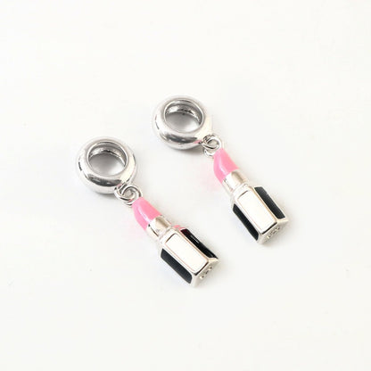 Pink Lipstick Charm in 925 Silver with Black Enamel - Zirak Silver
