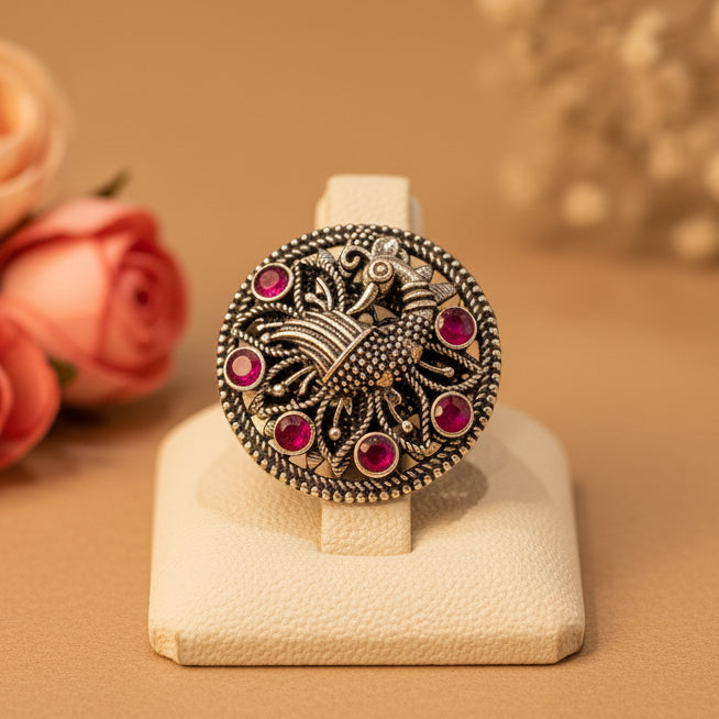 Pink Mayuri Ring - Zirak Silver