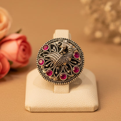 Pink Mayuri Ring - Zirak Silver