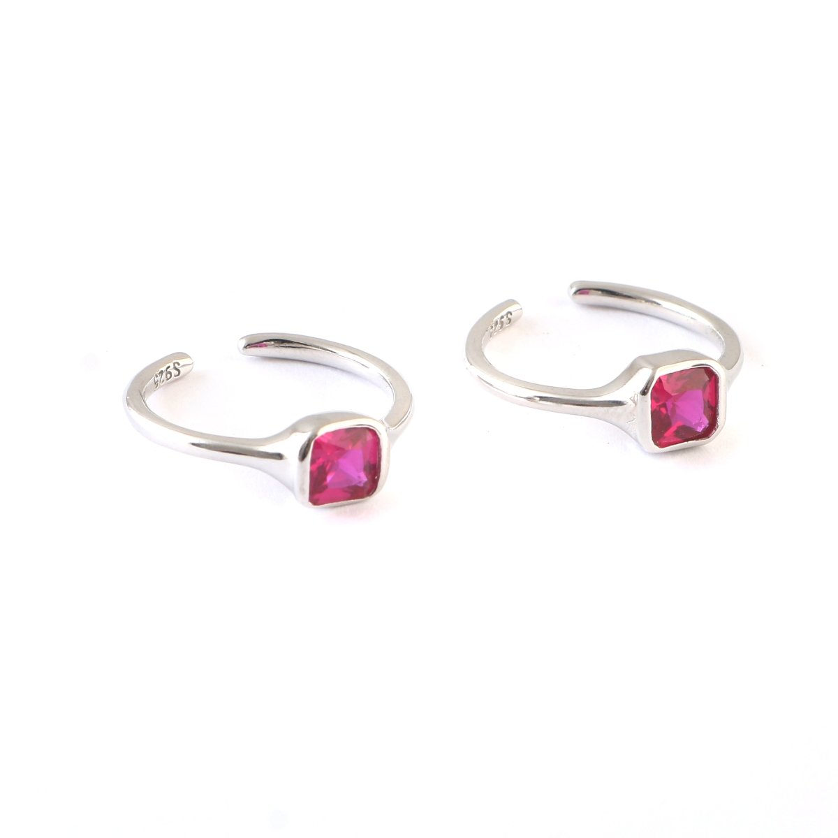 Pink Square Silver Toe Ring | 925 Sterling Silver Adjustable Fuchsia Pink Stone Toe Ring for Women - Zirak Silver