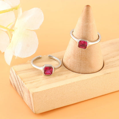 Pink Square Silver Toe Ring | 925 Sterling Silver Adjustable Fuchsia Pink Stone Toe Ring for Women - Zirak Silver
