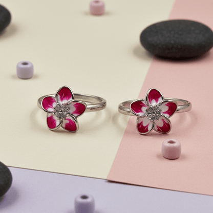 Pink White Blossom 925 Silver Toe Ring - Zirak Silver