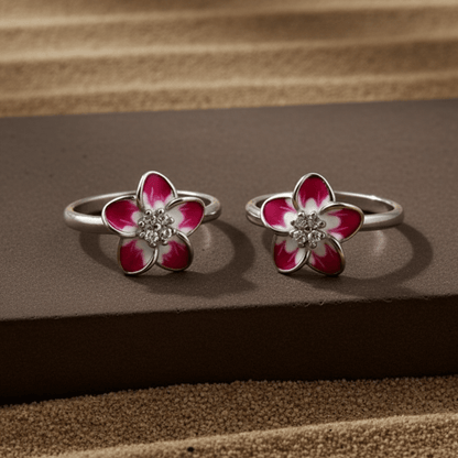 Pink White Blossom 925 Silver Toe Ring - Zirak Silver