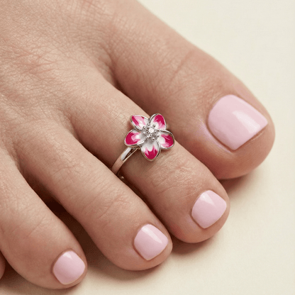 Pink White Blossom 925 Silver Toe Ring - Zirak Silver