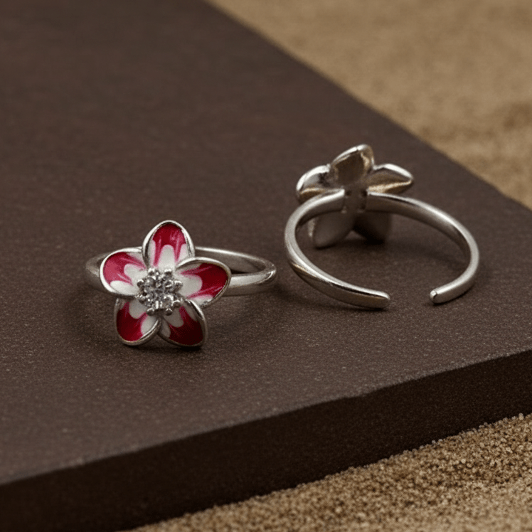 Pink White Blossom 925 Silver Toe Ring - Zirak Silver