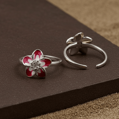 Pink White Blossom 925 Silver Toe Ring - Zirak Silver