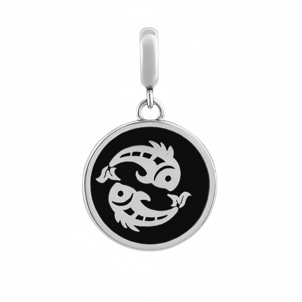 Pisces Zodiac Charm in Sterling Silver – Double - Sided Enamel Pendant - Zirak Silver