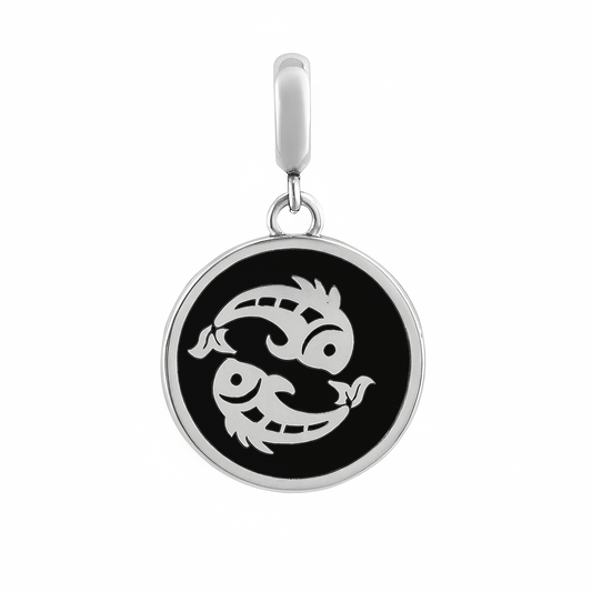 Pisces Zodiac Charm in Sterling Silver – Double - Sided Enamel Pendant - Zirak Silver