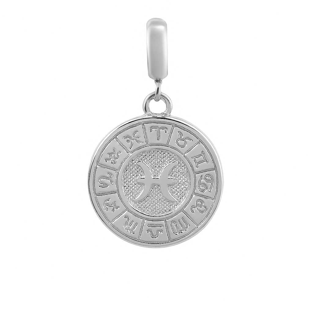 Pisces Zodiac Charm in Sterling Silver – Double - Sided Enamel Pendant - Zirak Silver