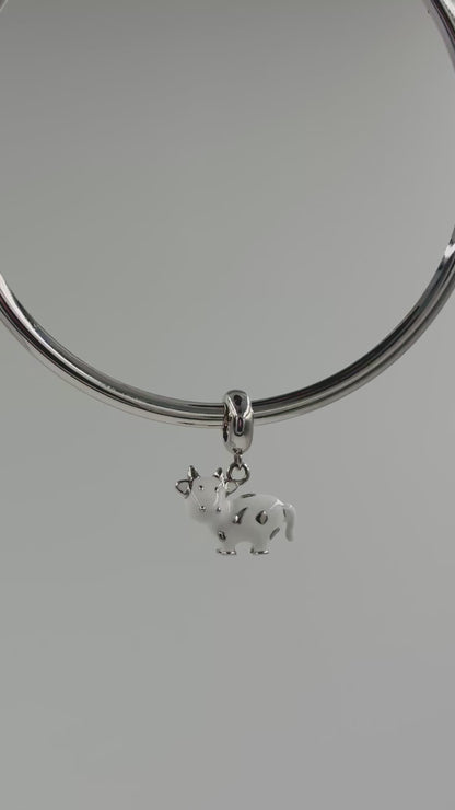 Mini Cow Charm in White Enamel and 925 Silver