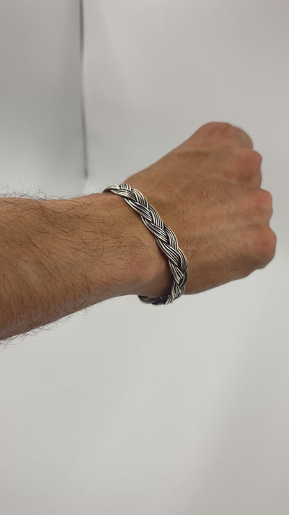 Reeva Bracelet – Oxidised 925 Silver Flexible Woven Vine Bracelet