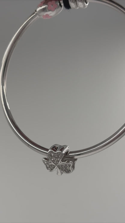 Green Clover Stud Charm in 925 Silver