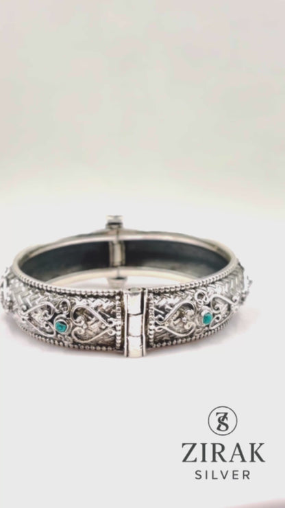 Leela Turquoise Antique Silver Kada
