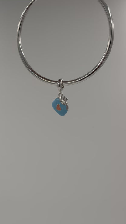 925 Sterling Silver Aqua Enamel Purse Charm with Peach Lips & Heart