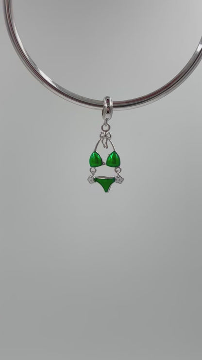 Sterling Silver Bikini Charm Pendant with Purple Enamel – 925 Silver Summer Jewelry