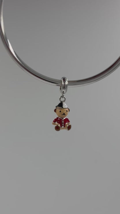 Sterling Silver Teddy Bear Charm with Enamel Detailing