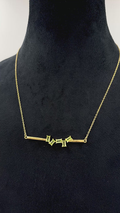 Gold-Plated Lemon Quartz Bar Pendant Necklace – Modern Gemstone Minimalist Jewelry