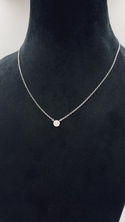 Tiny Pave Disc Necklace in 925 Sterling Silver – Minimalist Round CZ Pendant Choker