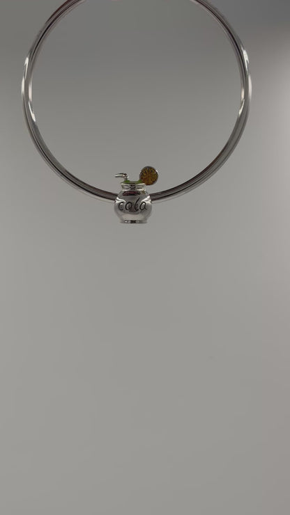 Sterling Silver Cola Drink Charm Pendant with Enamel Lemon Slice – 925 Silver Beverage Jewelry