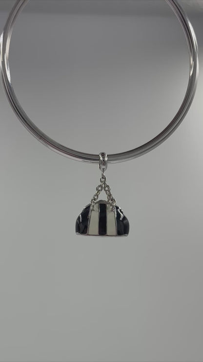 Black & Cream Duffel Bag Charm in 925 Silver