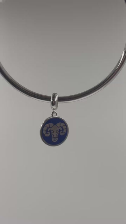 Aries Zodiac Charm in Sterling Silver – Blue Enamel Double-Sided Pendant