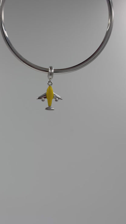 Black Airplane Charm in 925 Silver | Travel Enamel Pendant