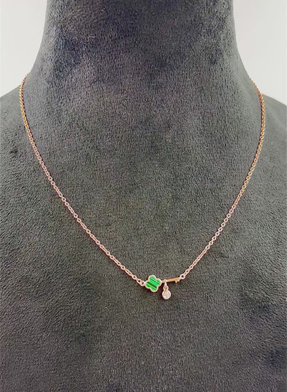 Rose-Gold Lucky Clover Key Necklace with Malachite Enamel & CZ Charm