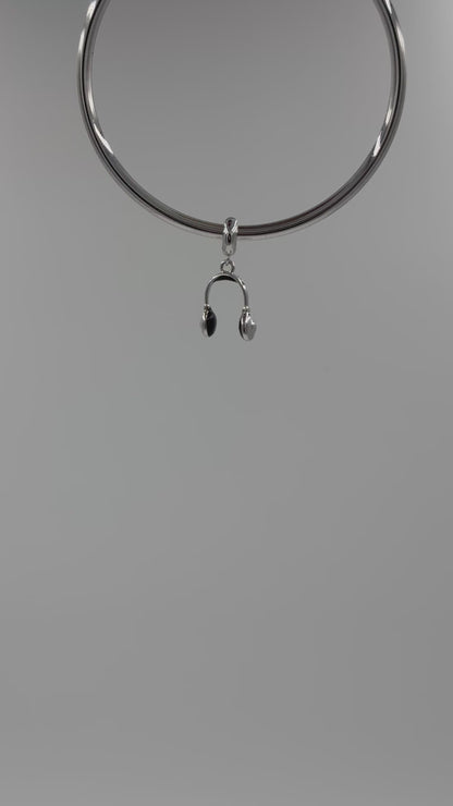 Sterling Silver Headphone Charm Pendant with Blue Enamel