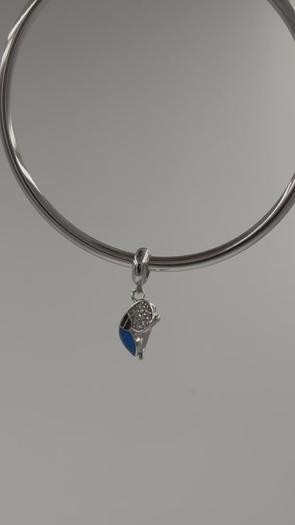 Sterling Silver Sunglasses Charm – Blue & Black Enamel with Crystal Accents