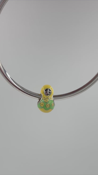 Matryoshka Doll Charm in Yellow & Green Enamel | 925 Silver