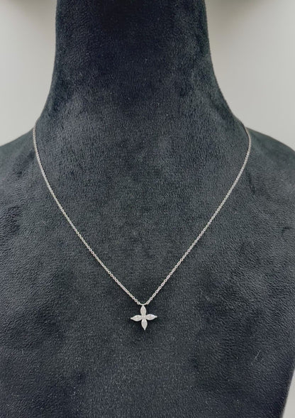 Sterling Silver Marquise CZ Four-Leaf Clover Pendant Necklace – Dainty Lucky Charm Jewelry