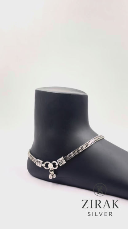 Heavy Oxidized Silver Foxtail Anklet Pair