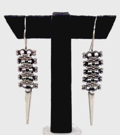 Rectangular Floral 925 Silver Earrings