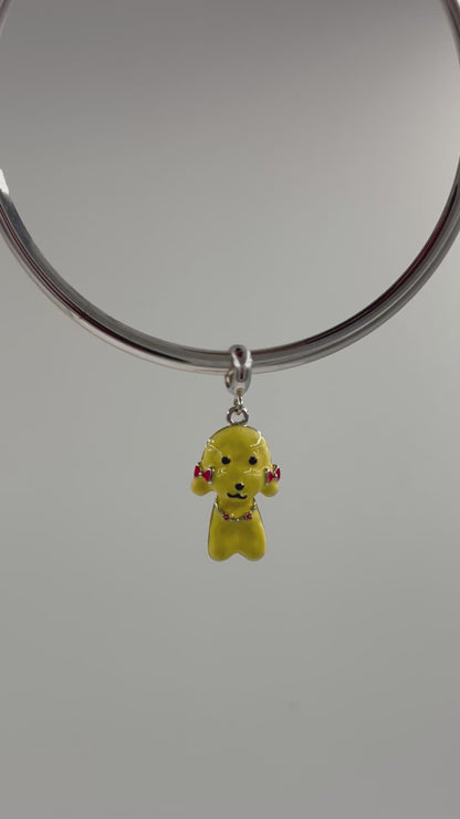 Yellow Dog Charm Pendant with Pink Bows – 925 Sterling Silver Enamel Jewelry