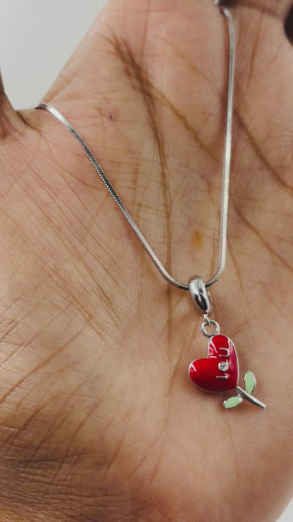 Heart Flower Charm in 925 Silver | Red Enamel & Crystal Accent