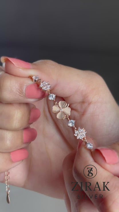 Rose Gold Mother-of-Pearl Clover & CZ Cluster Bracelet | 925 Sterling Silver